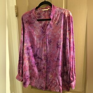 Womens Soft Surroundings size Medium Tie Dye Hawaiian Boho Rayon Top Shi…